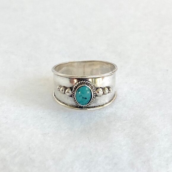 Sterling Silver 925 Oval Bezel Set Turquoise Cigar Band Ring Size 5.75 NEW - Picture 11 of 16